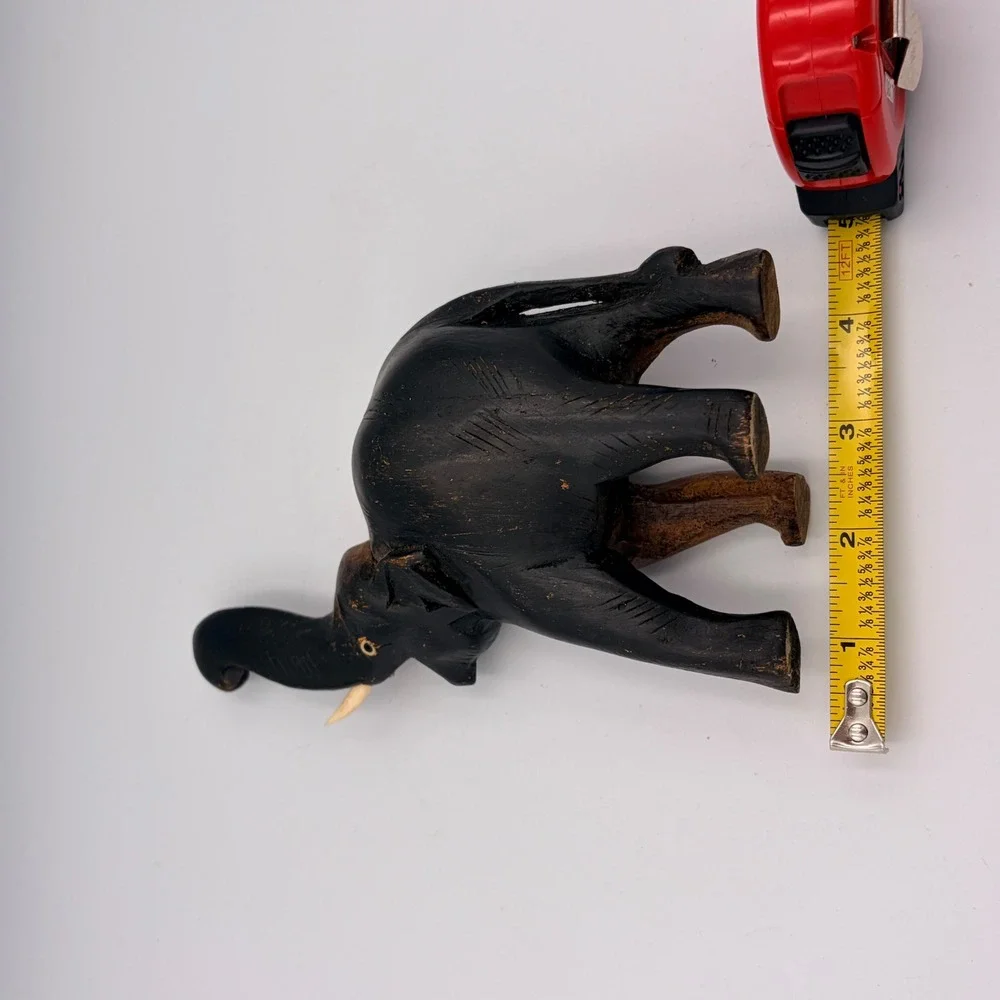 Hand Carved Wooden Elephant Figurine Trunk Up Lucky Charm‎ Decor
